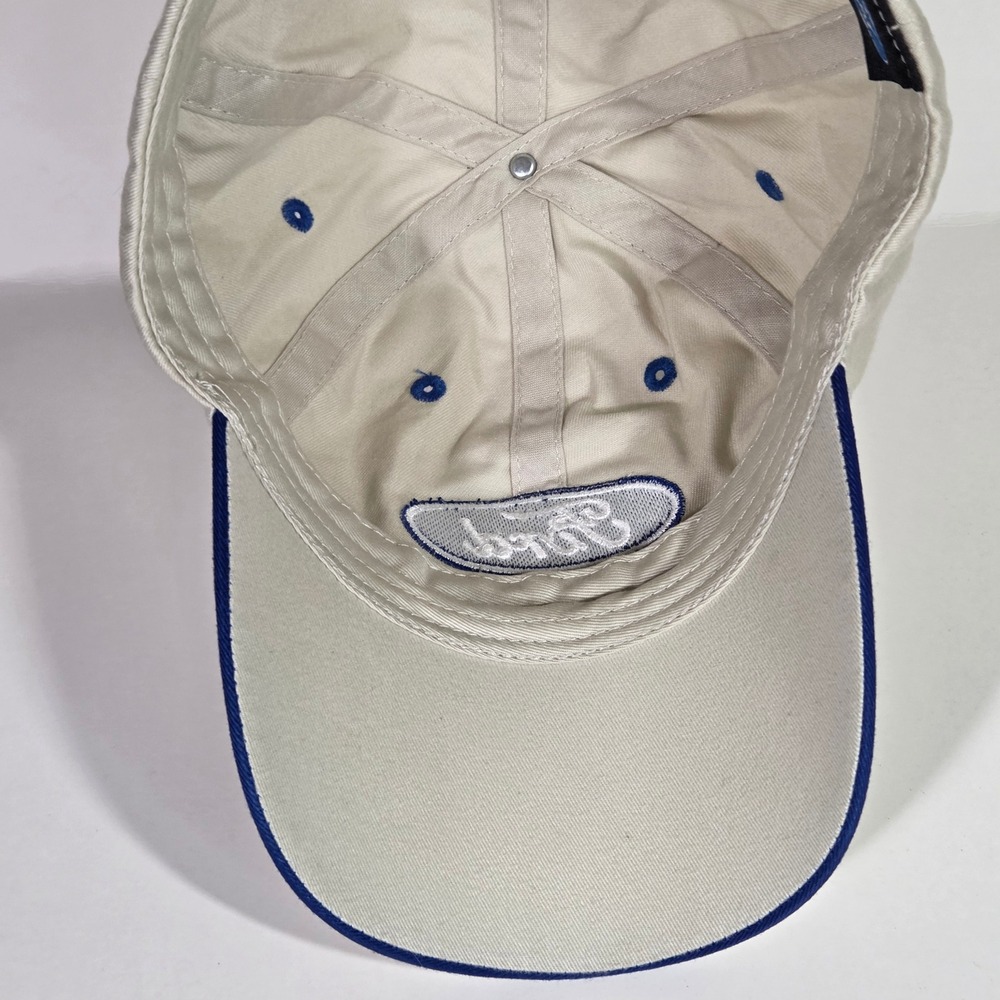 Ford Hat Tan Khaki Blue Embroidered Logo Baseball Cap Adjustable Strapback Mens - Picture 7 of 9